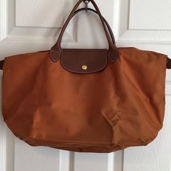 Longchamp Handbags - Longchamp Orange Tote with Brown Accents